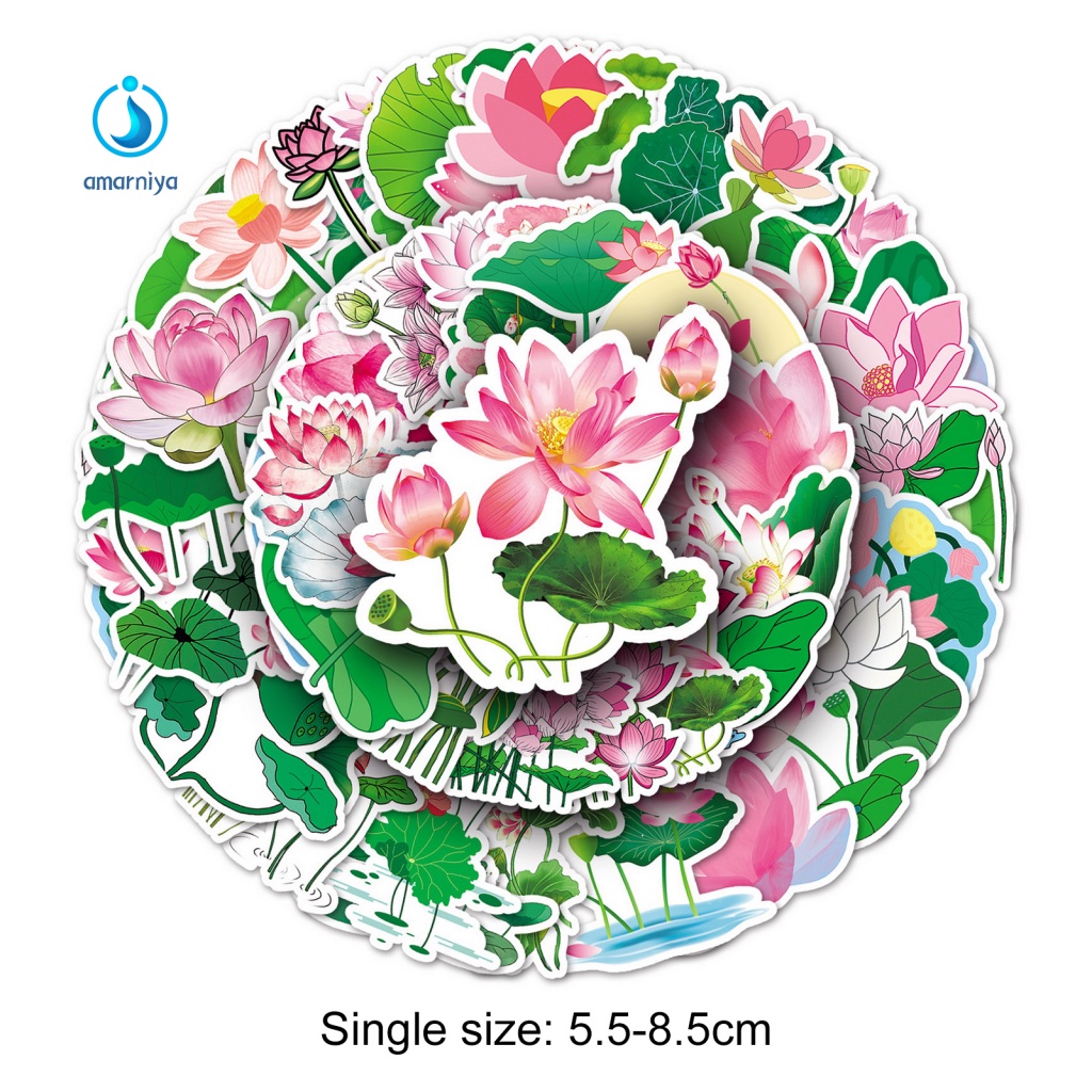 Bộ 50 sticker Dán Hình Hoa Sen Không Phai Màu