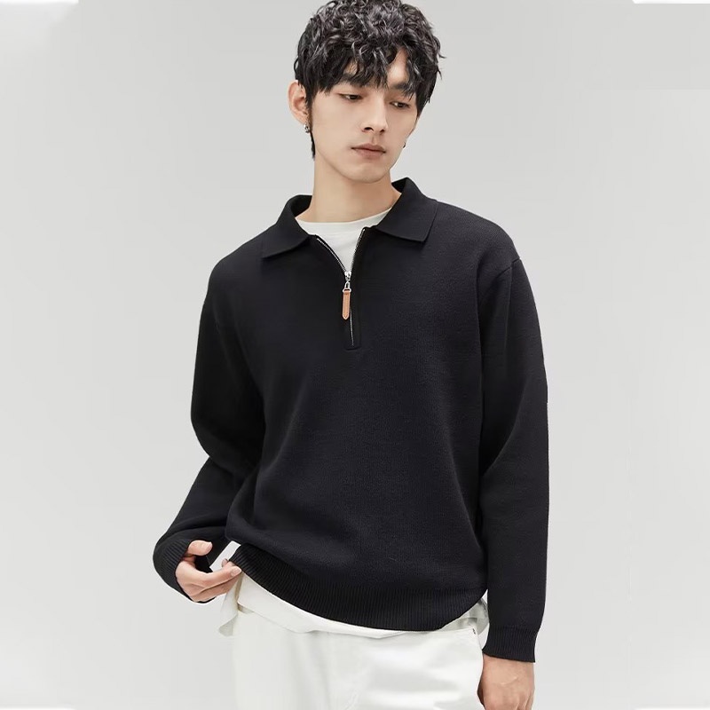 Hanlu Áo Thun polo Dài Tay Có Khóa Kéo Đơn Giản Thời Trang Cho Nam