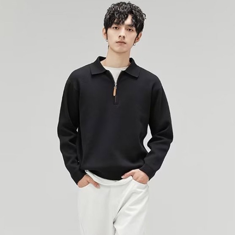 Hanlu Áo Thun polo Dài Tay Có Khóa Kéo Đơn Giản Thời Trang Cho Nam