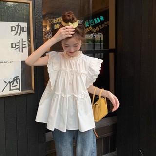  48 giờ gửiBaby Doll Áo babydoll cổ bèo phối ly Ulzzang ÁO SƠ MI NỮ VINTAGE TRẮNG TRƠN TAY LỬNG SIÊU XINH  Mùa Hè Bán Chạy Nhất Với Thiết Kế Cảm Giác niche Bay Cổ Đứng Viền Mỏng Hơn Dễ Phối Đồ- 