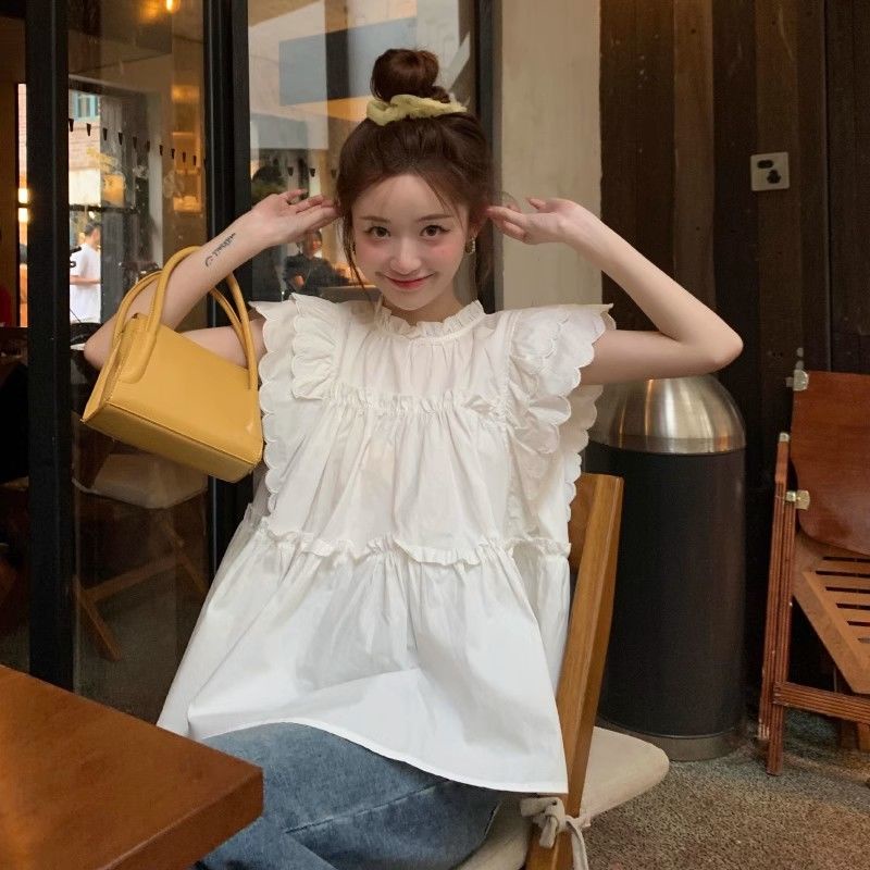 Áo babydoll cổ bèo phối ly Ulzzang ÁO SƠ MI NỮ VINTAGE TRẮNG TRƠN TAY LỬNG SIÊU XINH  Mùa Hè Bán Chạy Nhất Với Thiết Kế Cảm Giác niche Bay Cổ Đứng Viền Mỏng Hơn Dễ Phối Đồ-