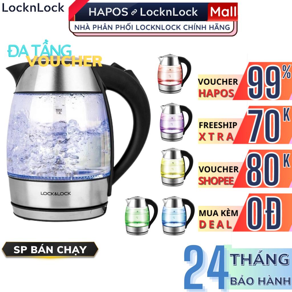 Ấm siêu tốc thủy tinh LocknLock 1.8L có đèn LED đổi màu, tùy chỉnh nhiệt độ sôi, Tặng cọ rửa - HAPOS MALL OFFICIAL