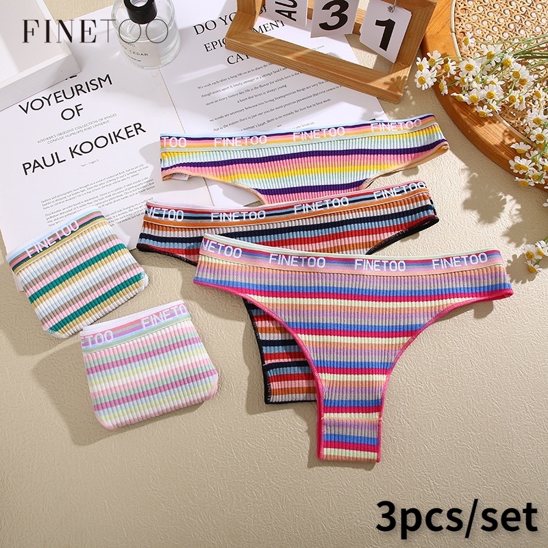 FINETOO Set 3 Quần Lót cotton Lọt Khe Lưng Thấp Màu Kẹo Ngọt Màu Sắc