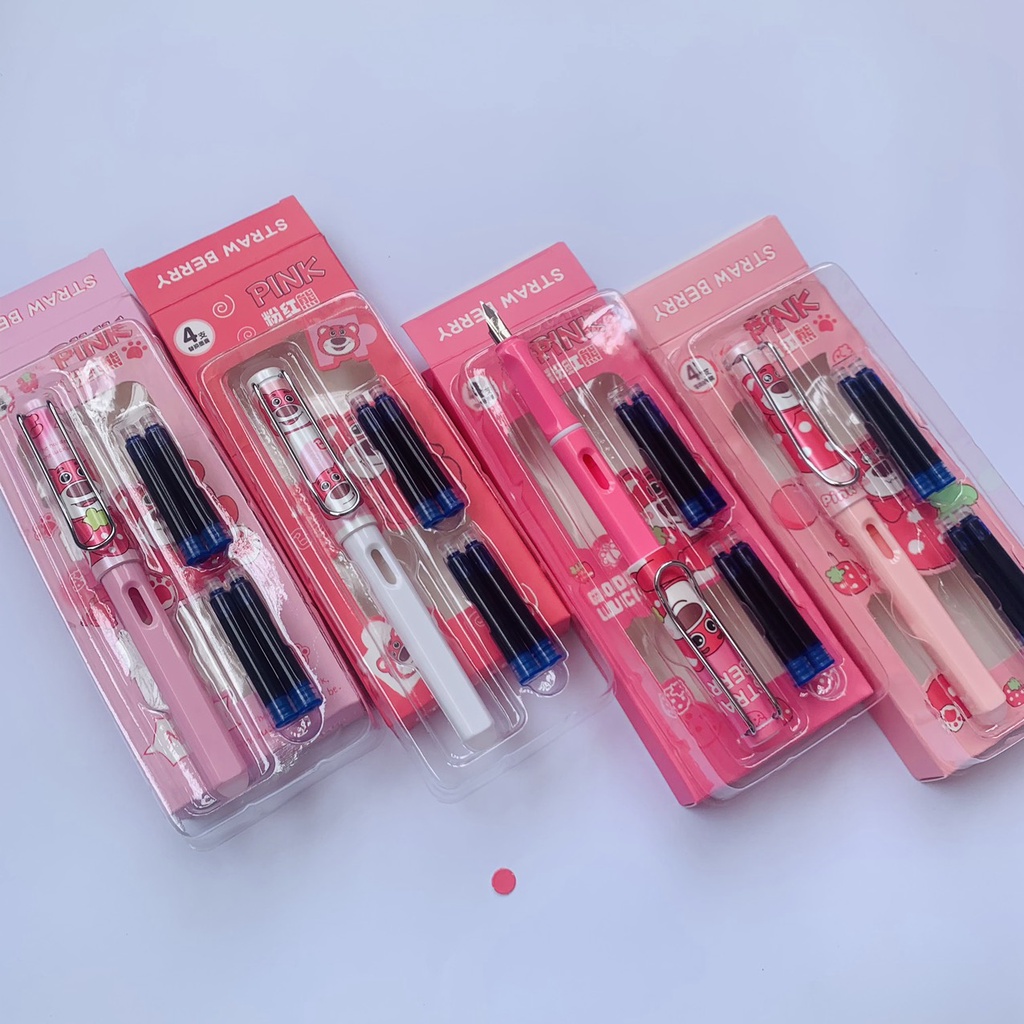 Bút xoá hình vỉ gấu dâu và bé trai ngòi EF mài êm dễ viết