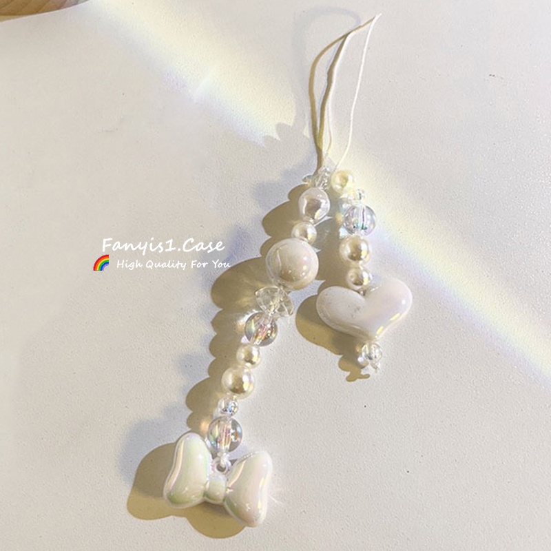 Cặp Dây Chuỗi Hạt handmade Treo Điện Thoại Di Động Hình Máy Ảnh Và Nơ Trái Tim