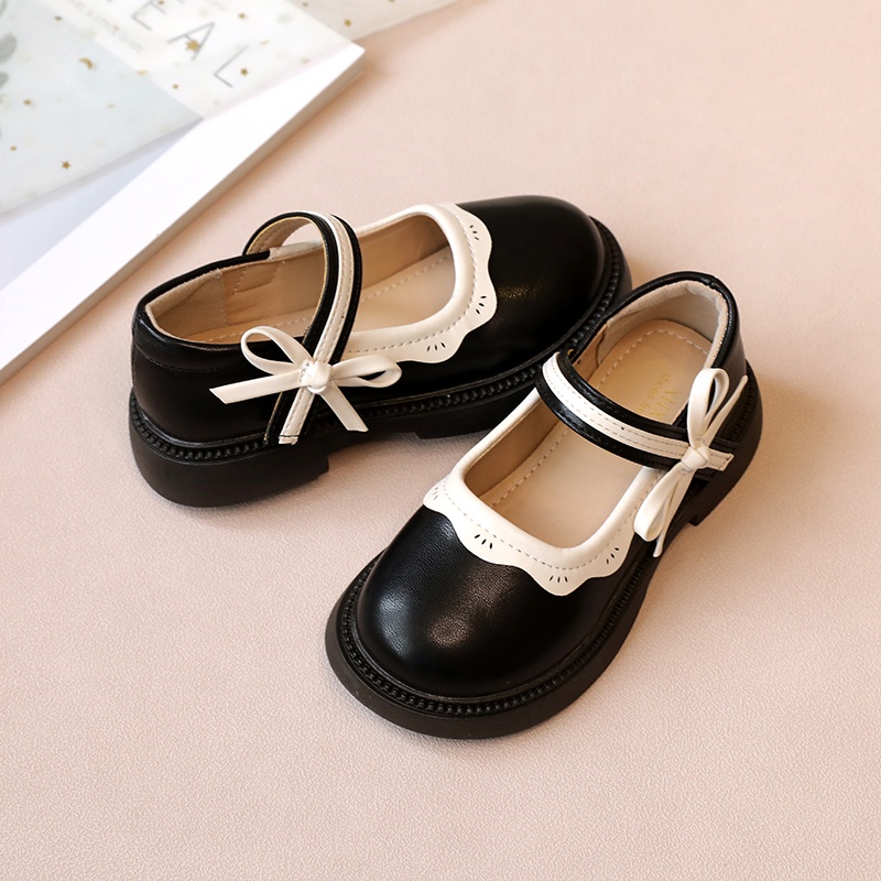 Rumphius Giày Da Đế Mềm Chống Trượt Thoải Mái Đính Nơ Xinh Xắn Cho Bé Gái size 23-36