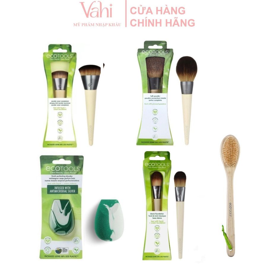 Cọ trang điểm và bông mút Ecotools Makeup Brush các loại màu xanh lá