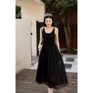 Đầm thun sát nách chân váy ren lưới mùa hè Xiny D284230