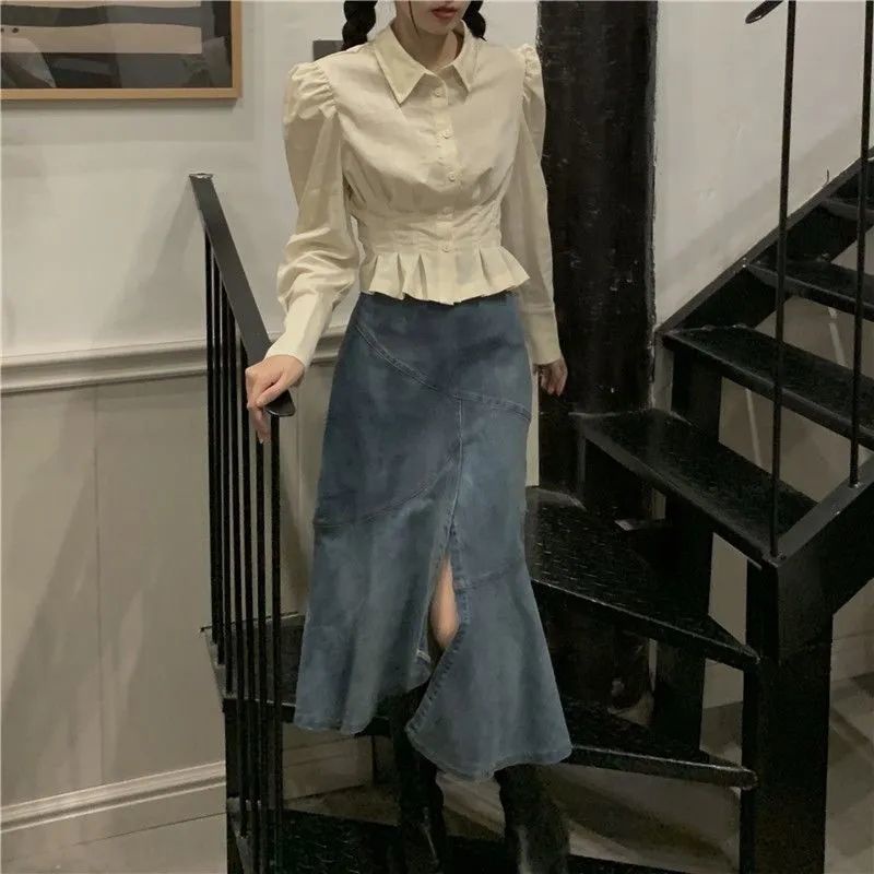 Linki Áo Sơ Mi Tay Dài Màu Trơn Phong Cách retro Dành Cho Nữ