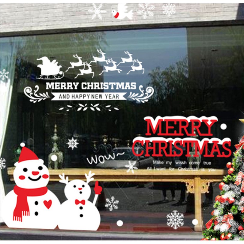 Decal trang trí noel hít tĩnh điện hai mặt không dơ kính Mẫu Hai Người Tuyết Đáng Yêu