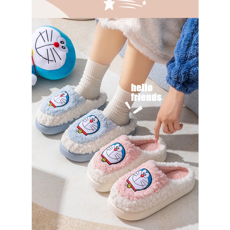Dép Bông Đi Trong Nhà Mùa Thu Đông Phong Cách doraemon 2023 Dễ Thương Dày Dặn Ấm Áp