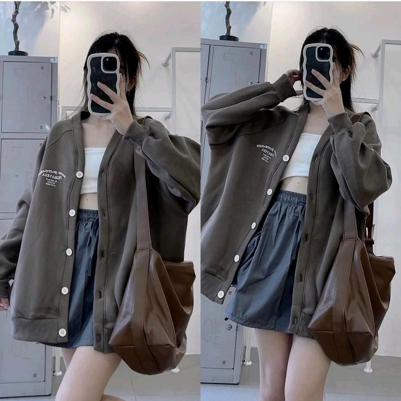 Áo khoác nỉ cardigan in chữ