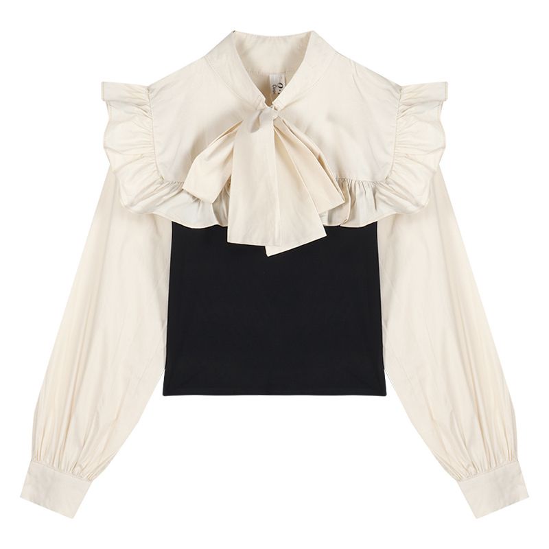 Áo Sơ Mi Tay Dài Phối Bèo Đính Nơ Kiểu Pháp Thời Trang Mùa Xuân Xinh Xắn Cho Nữ