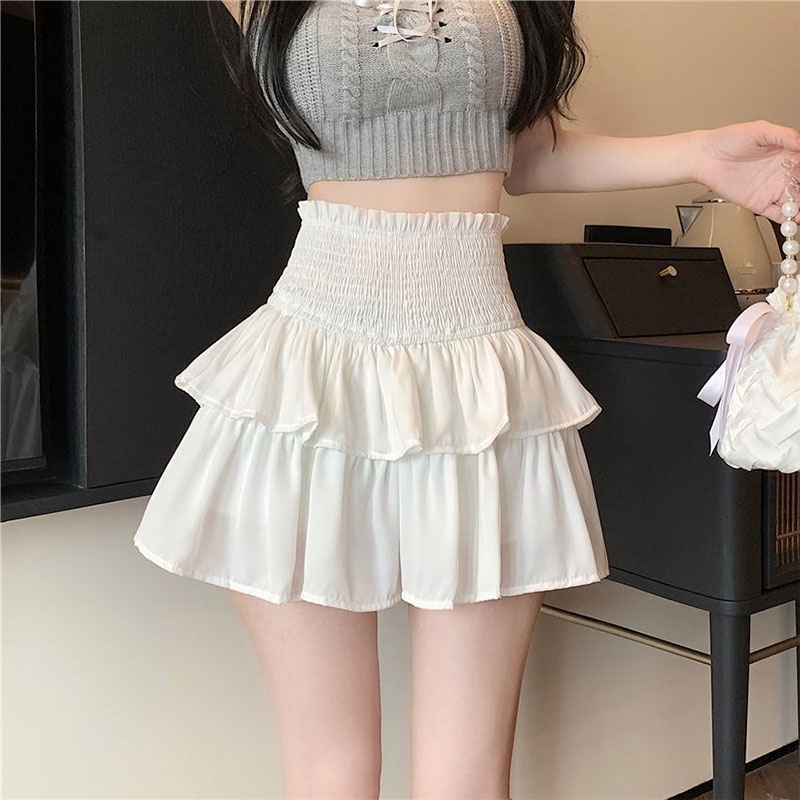 PINXIANG  Chân Váy Xếp Tầng Eo Cao Ôm Dáng Ngọt Ngào Cho Nữ
