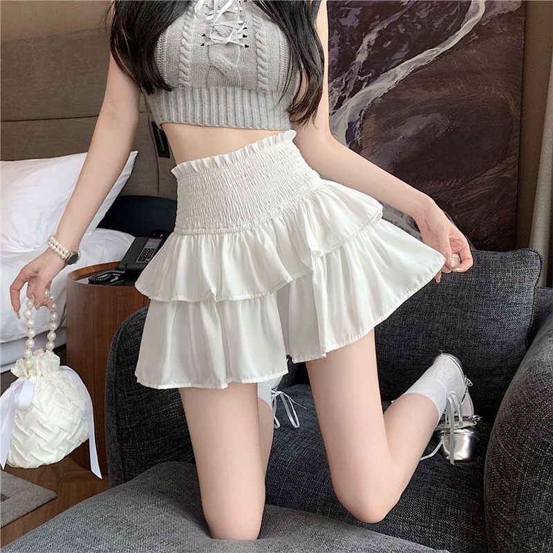 PINXIANG  Chân Váy Xếp Tầng Eo Cao Ôm Dáng Ngọt Ngào Cho Nữ