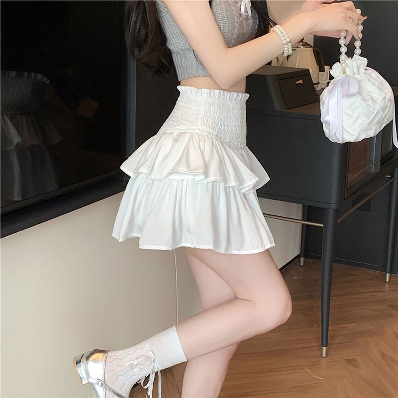 PINXIANG  Chân Váy Xếp Tầng Eo Cao Ôm Dáng Ngọt Ngào Cho Nữ