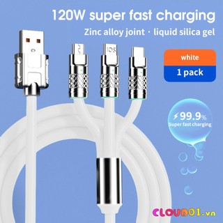 Cáp sạc hợp kim kẽm 3 trong 1 120w 6a bộ sạc siêu nhanh usb bảo vệ cho micro type-c có trong cud01