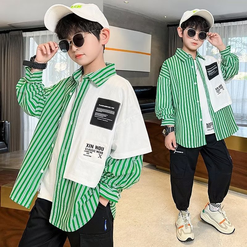 Mới Áo Sơ Mi Tay Dài Dáng Rộng Chất Liệu 100% cotton Dành Cho Bé Trai