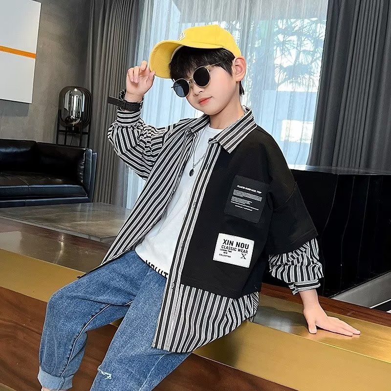 Mới Áo Sơ Mi Tay Dài Dáng Rộng Chất Liệu 100% cotton Dành Cho Bé Trai