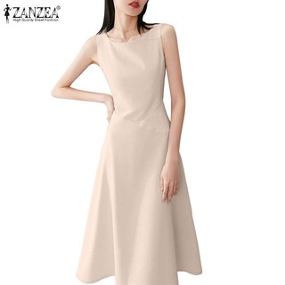 Zanzea Đầm Nữ Cộc Tay Cổ Tròn Thời Trang Hàn