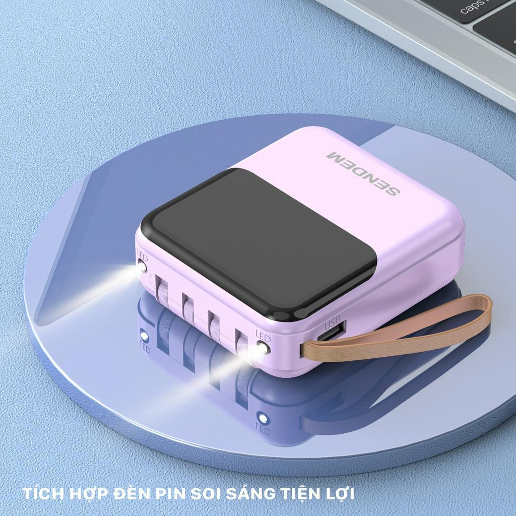 Sạc Dự Phòng Sendem P301 10000mAh Tích Hợp Sẵn Cáp Sạc, Có Led Báo Phần Trăm Pin Techhigh Officall