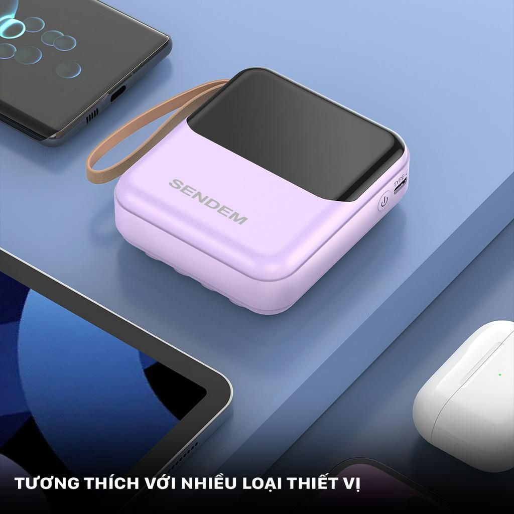 Sạc Dự Phòng Sendem P301 10000mAh Tích Hợp Sẵn Cáp Sạc, Có Led Báo Phần Trăm Pin Techhigh Officall