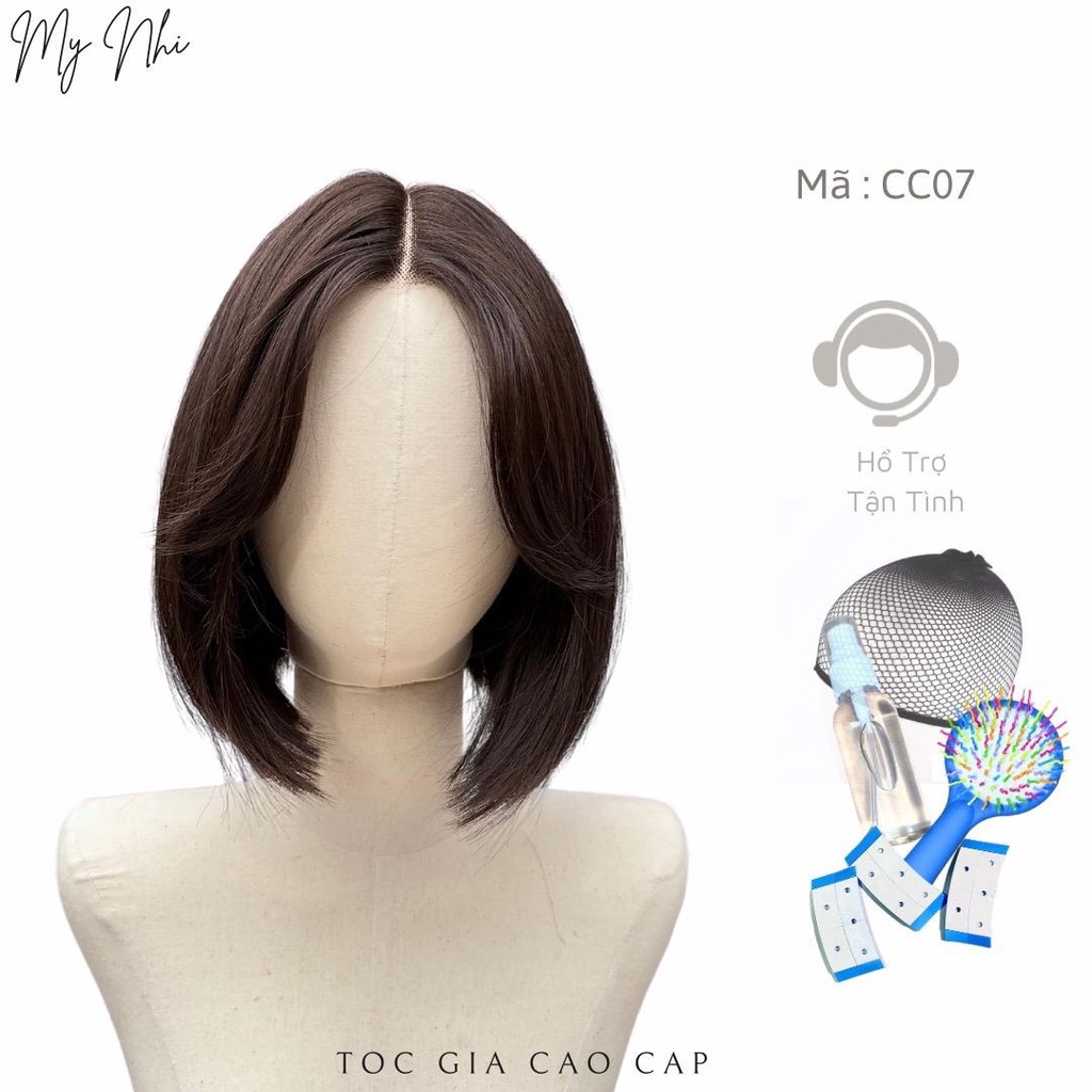 Tóc Giả Hai Mái Siêu Da Thẳng Ngắn cc07 (kèm dưỡng + lược + lưới + keo dán)