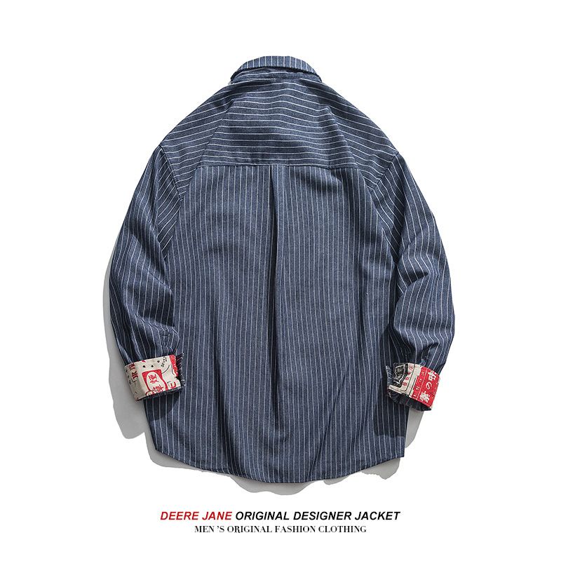 Áo Sơ Mi Nam Dài Tay Dáng Rộng Họa Tiết Sọc Dọc Trẻ Trung