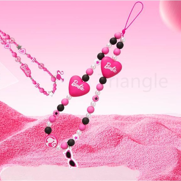 Dây Đeo Điện Thoại Trang Trí Hạt Cườm Hình Búp Bê barbie Màu Hồng Dễ Thương Thời Trang Cho Bé Gái