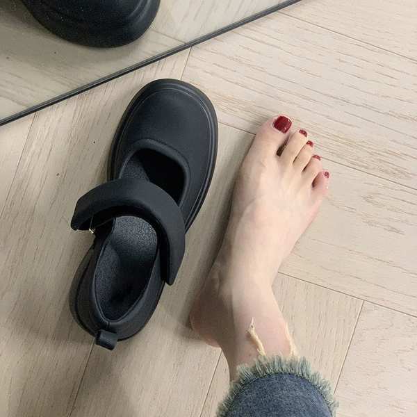 Giày Cao Gót Da Quai Dán Phong Cách Retro Mary Jane Cute