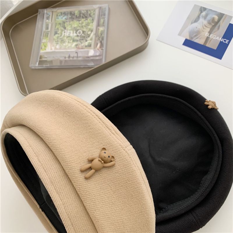 Mũ beret Len Màu Nâu Hoạt Hình Phong Cách retro Nhật Bản Thời Trang Thu Đông Dành Cho Nữ
