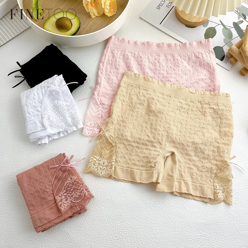 FINETOO Quần Lót cotton Lưng Cao Phối Ren Thoáng Khí Thoải Mái Chống Lộ Hàng