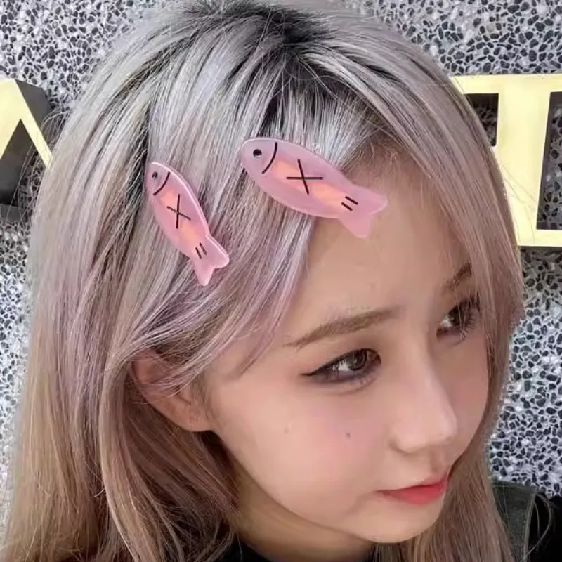 Kẹp Tóc Hình Xương Cá Màu Hồng Dễ Thương Phong Cách Hàn Quốc y2k Cho Nữ