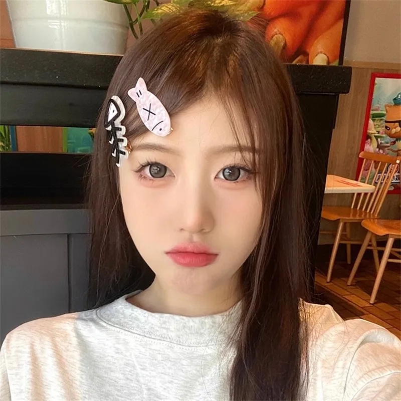 Kẹp Tóc Hình Xương Cá Màu Hồng Dễ Thương Phong Cách Hàn Quốc y2k Cho Nữ
