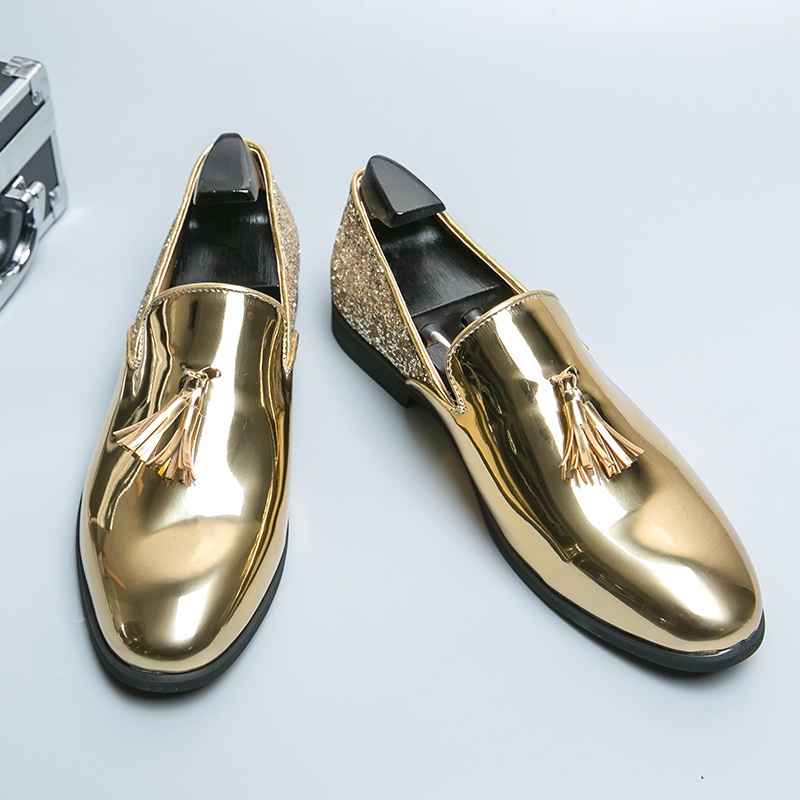 Italia Giày Lười Phối Tua Rua Màu Vàng Bóng Phong Cách Trang Trọng Thời Trang Cho Nam