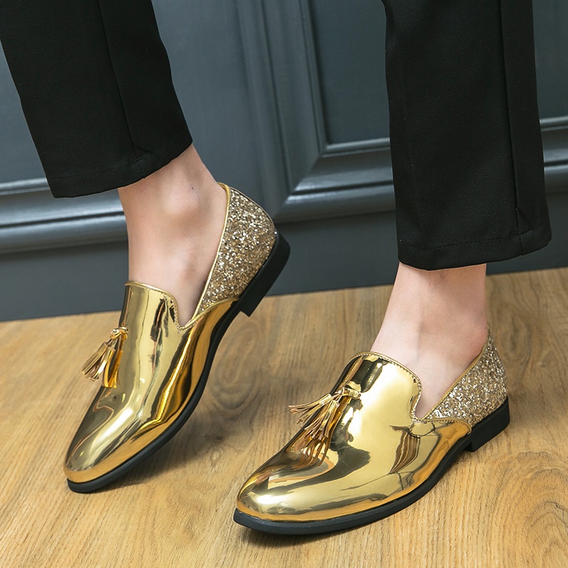 Italia Giày Lười Phối Tua Rua Màu Vàng Bóng Phong Cách Trang Trọng Thời Trang Cho Nam
