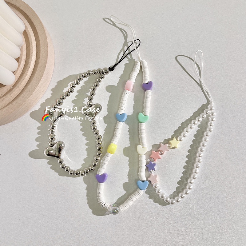 Cặp Dây Chuỗi Hạt handmade Treo Điện Thoại Di Động Hình Máy Ảnh Và Nơ Trái Tim