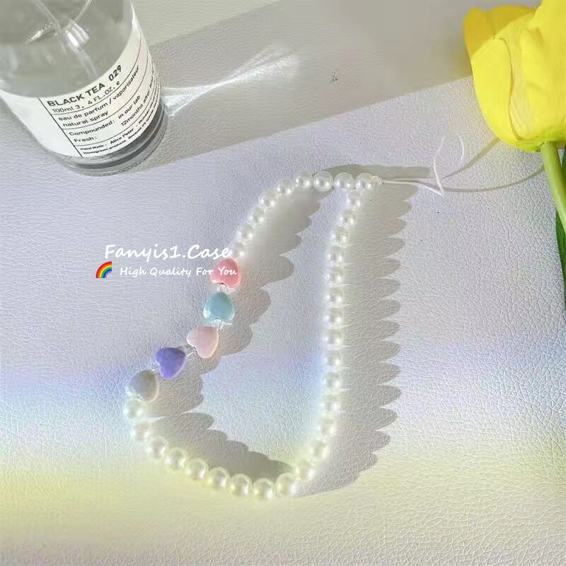 Cặp Dây Chuỗi Hạt handmade Treo Điện Thoại Di Động Hình Máy Ảnh Và Nơ Trái Tim