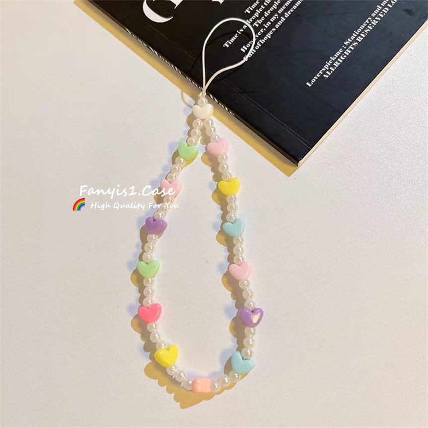 Cặp Dây Chuỗi Hạt handmade Treo Điện Thoại Di Động Hình Máy Ảnh Và Nơ Trái Tim