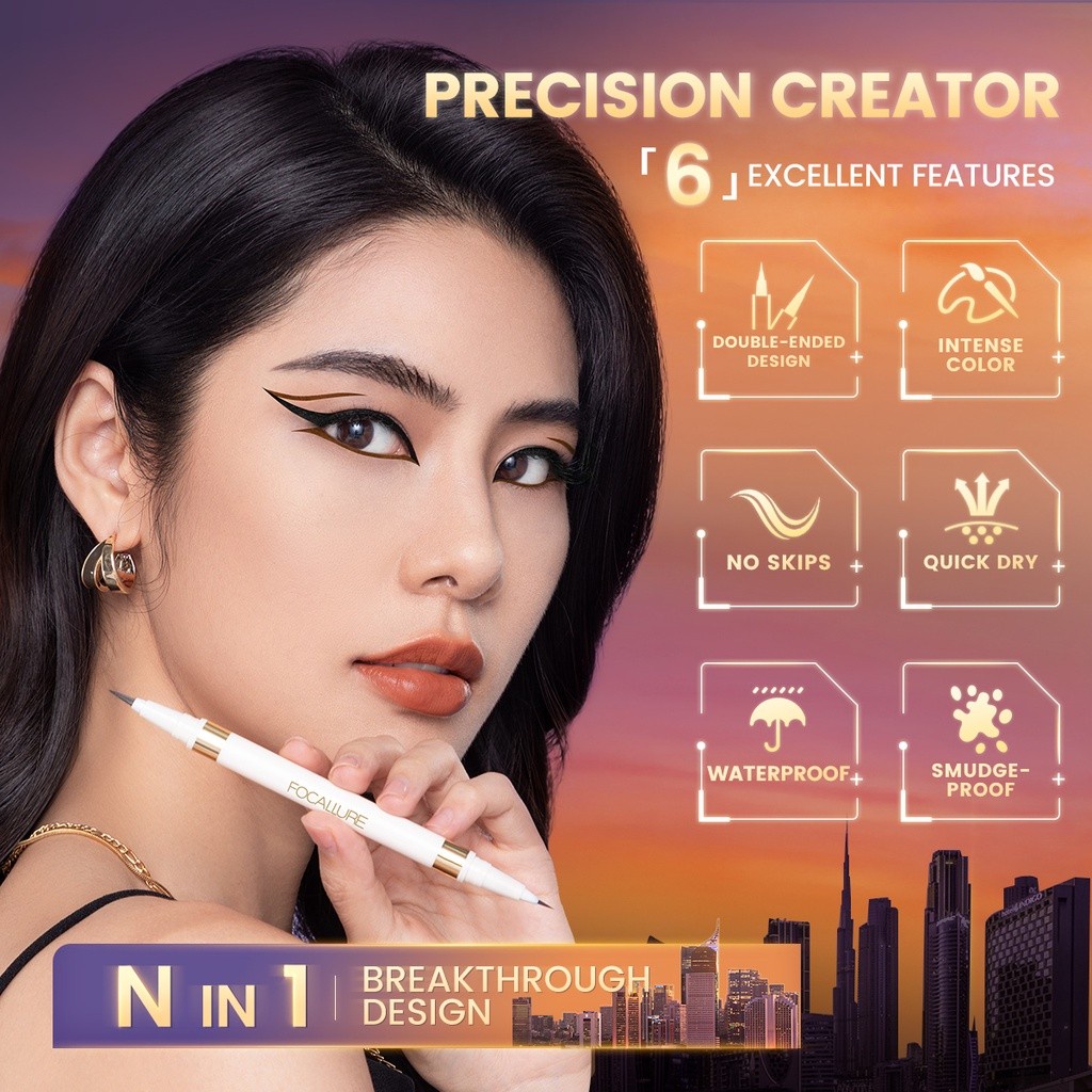 Focallure #ambergold Bút kẻ mắt dạng lỏng không thấm nước hai đầu 2 trong 1 Đầu mảnh Nhanh khô Không thấm nước Lâu trôi 2 sắc thái Đen BeautySecret1