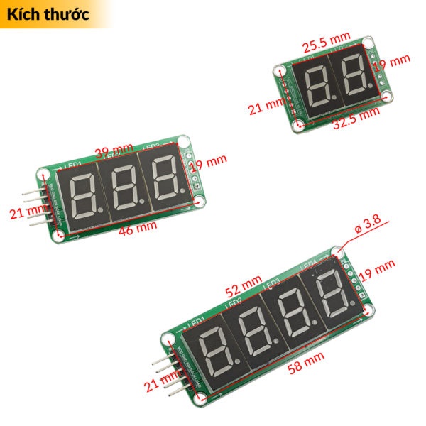 Module 3 LED 7 Đoạn 0.5inch 74HC595 5VDC