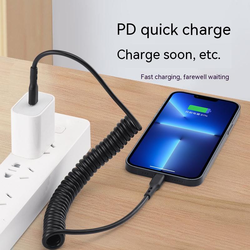 Cáp Sạc Nhanh pd20w Dạng Lò Xo Chuyên Dụng Cho Điện Thoại apple 14promax