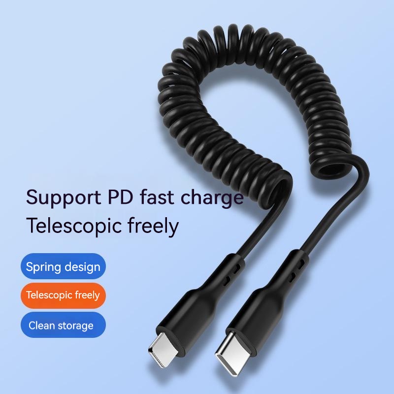 Cáp Sạc Nhanh pd20w Dạng Lò Xo Chuyên Dụng Cho Điện Thoại apple 14promax