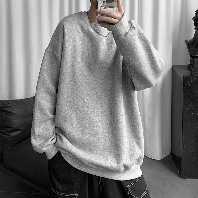 Áo sweater Tay Dài Cổ Tròn Dáng Rộng Màu Trơn Thời Trang Thu Đông Cho Nam Và Nữ
