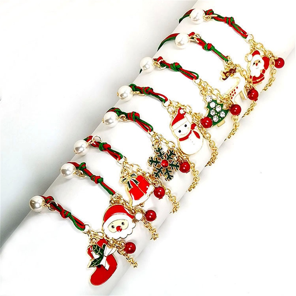 Vòng Tay Dây Bện handmade Mặt Hình Ông Già Noel Tuần Lộc Cây Thông Giáng Sinh Năm Mới