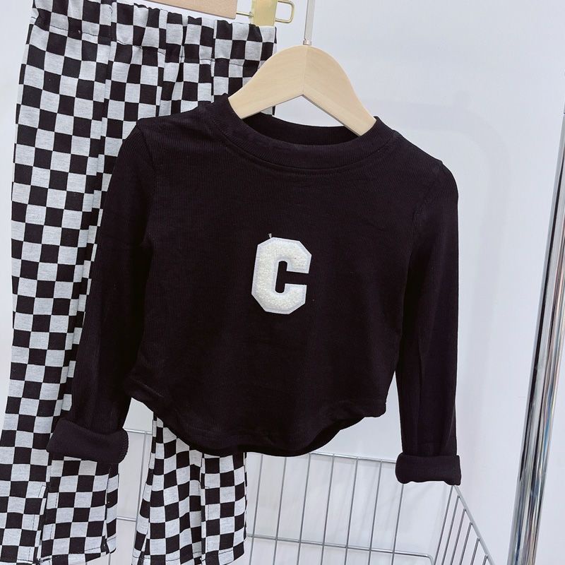 Áo Thun cotton Tay Dài Dáng Ôm Thêu Chữ Thời Trang Xuân Thu Cho Bé Gái