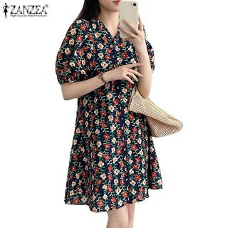 Zanzea Đầm mini Tay Ngắn Cổ Chữ v Form Rộng In Họa Tiết Phong Cách Hàn Quốc