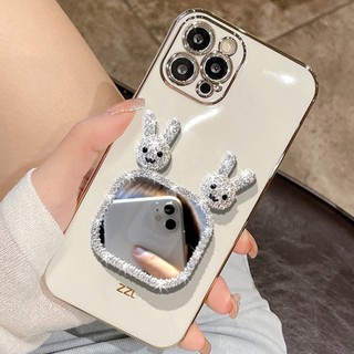 Ốp Điện Thoại Mạ Điện Mặt Gương Hình Thỏ Cho iphone 7 7plus 8 8plus xs xr 11 12 13 14 pro plus promax