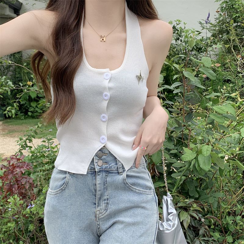 Áo Hai Dây Dệt Kim Dáng Ngắn Thời Trang Mùa Hè Quyến Rũ Cho Nữ