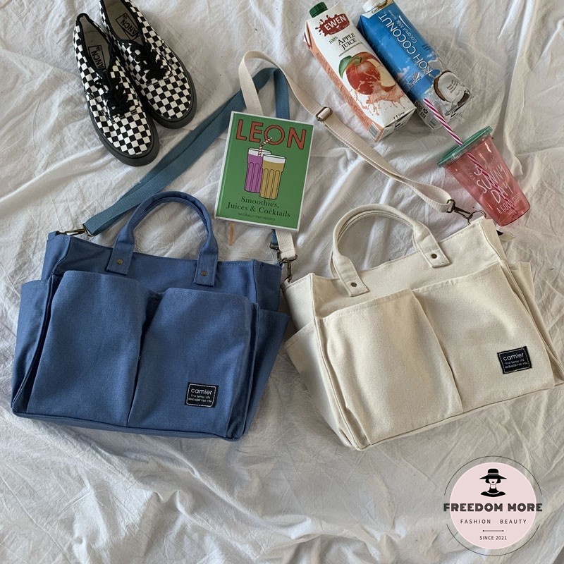 Túi tote Vải canvas Có Khóa Kéo Kiểu Đơn Giản Thời Trang Dự Tiệc Cho Học Sinh 13.3 inch laptop/máy tính xách tay  A4 paper Túi máy tính xách tay
